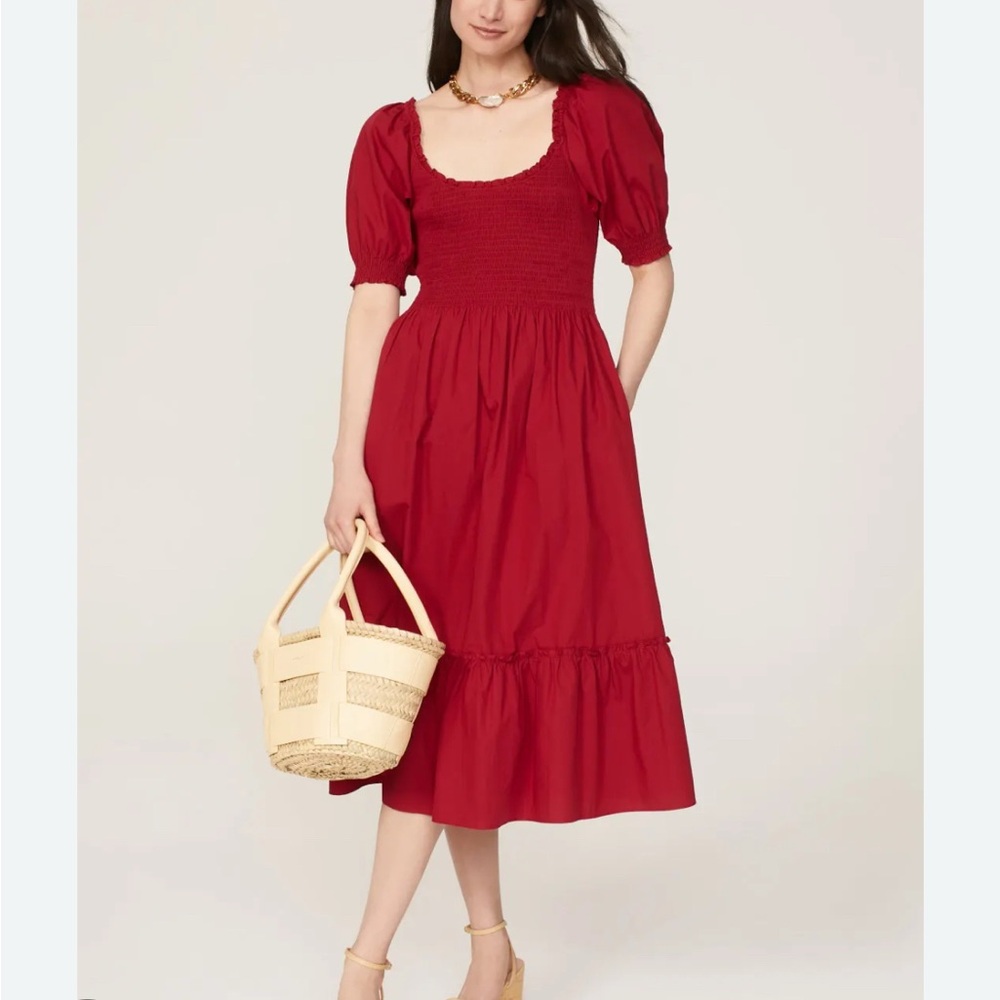 Hill House Red Smocked Puff Sleeve Sundress